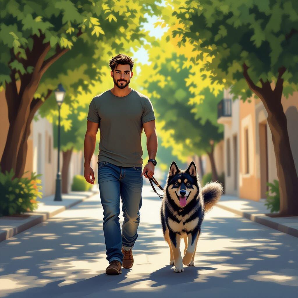 Man Walks German Shepherd Wolf Hybrid In Cagliari