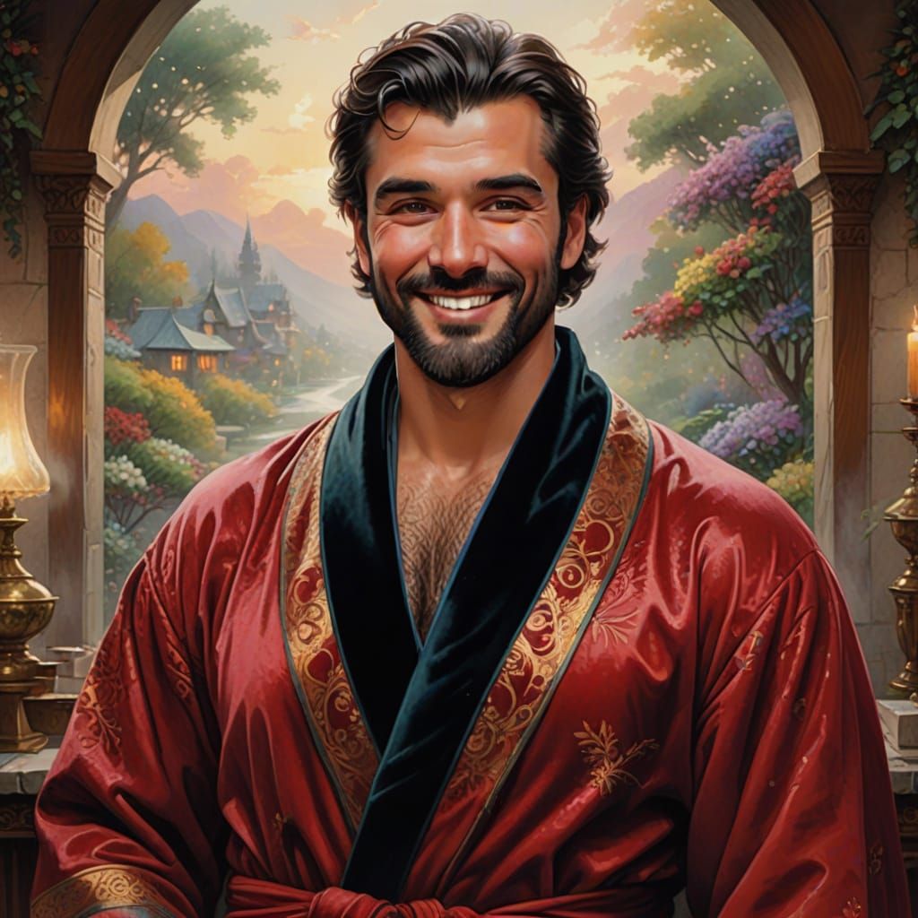Vibrant Portrait of a Handsome Gentleman in Velvet Robe