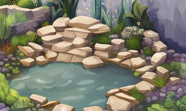 AI-Generated Stone Shapes Around Pond Design
