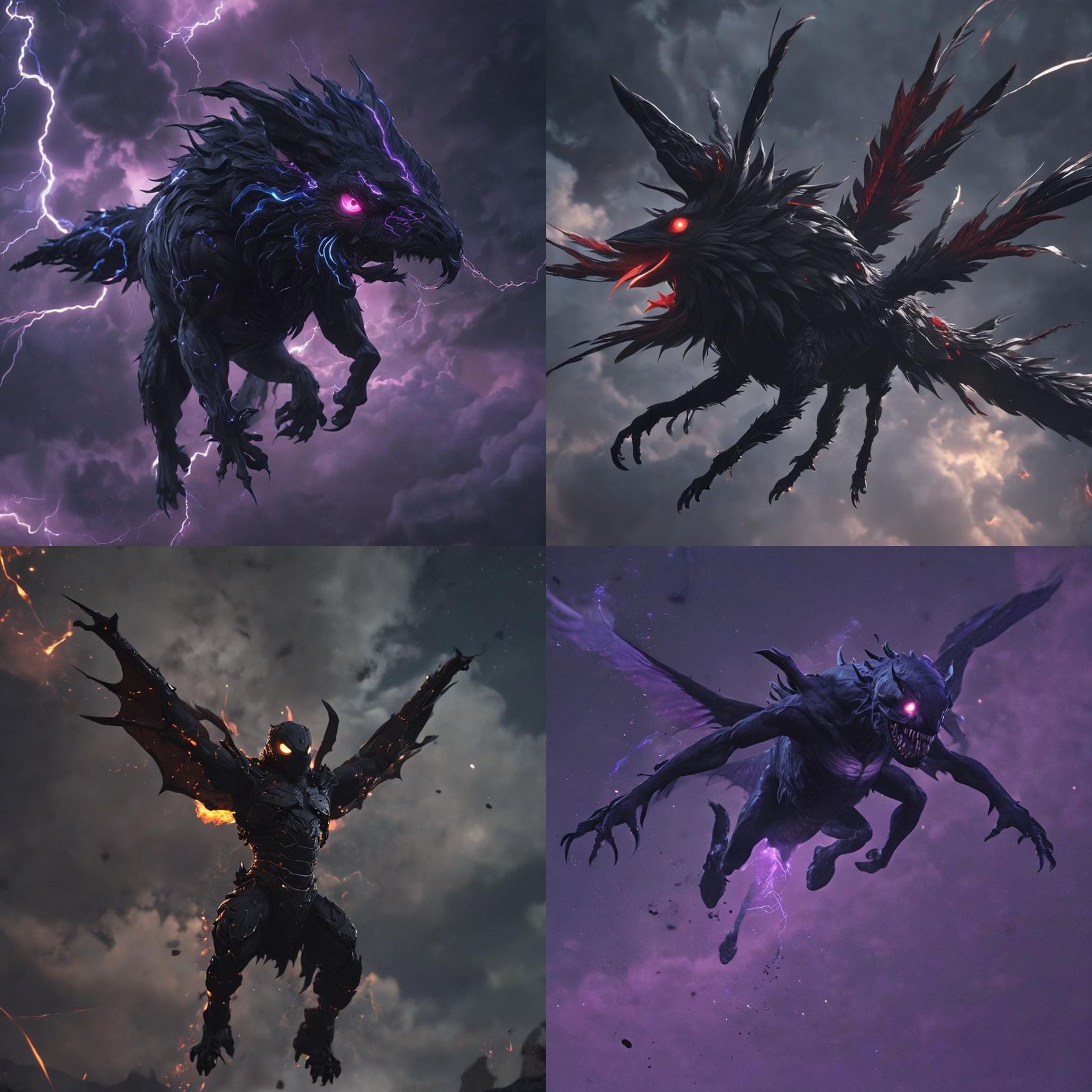 Terrifying Black Creature Soaring in Anime Art Style