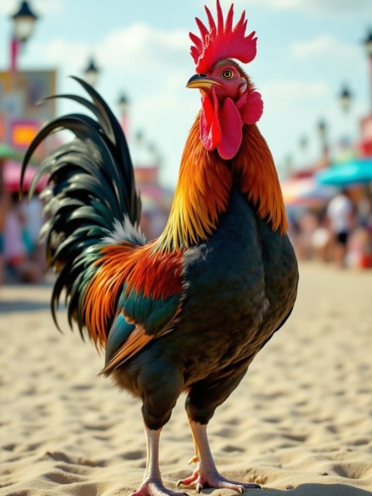 Sunlit Rooster Rules Jersey Shore Boardwalk