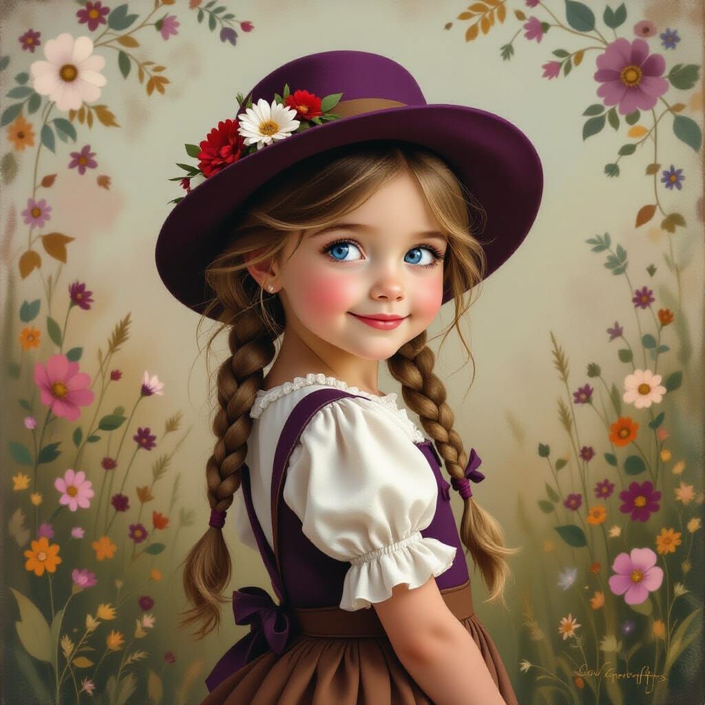 Cheerful Girl in Hat, Baroque Digital Oil Painting