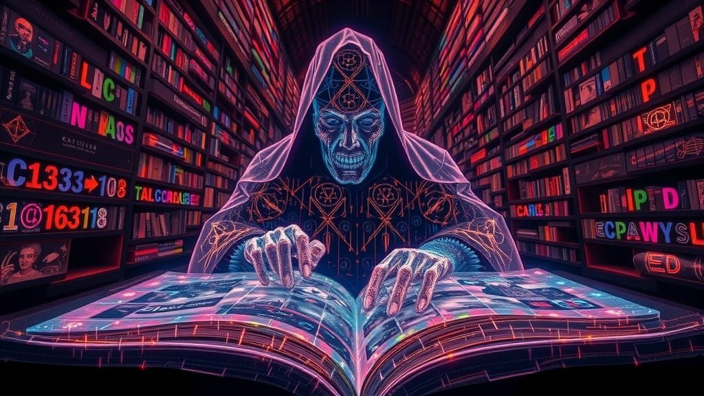 Gothic Monk Creates Holographic Schematic in Stone Vault