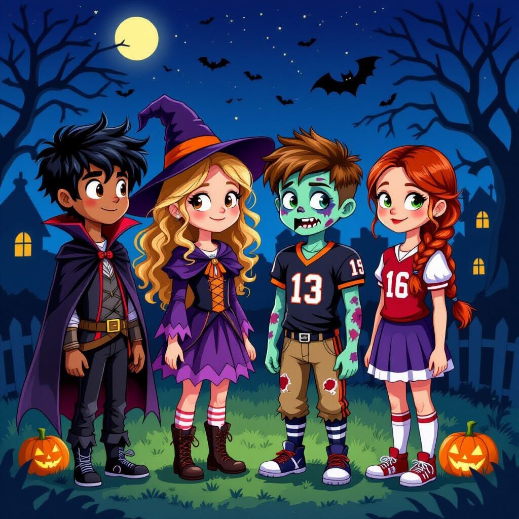 Gothic Whimsical Halloween Costumes in Dramatic Light