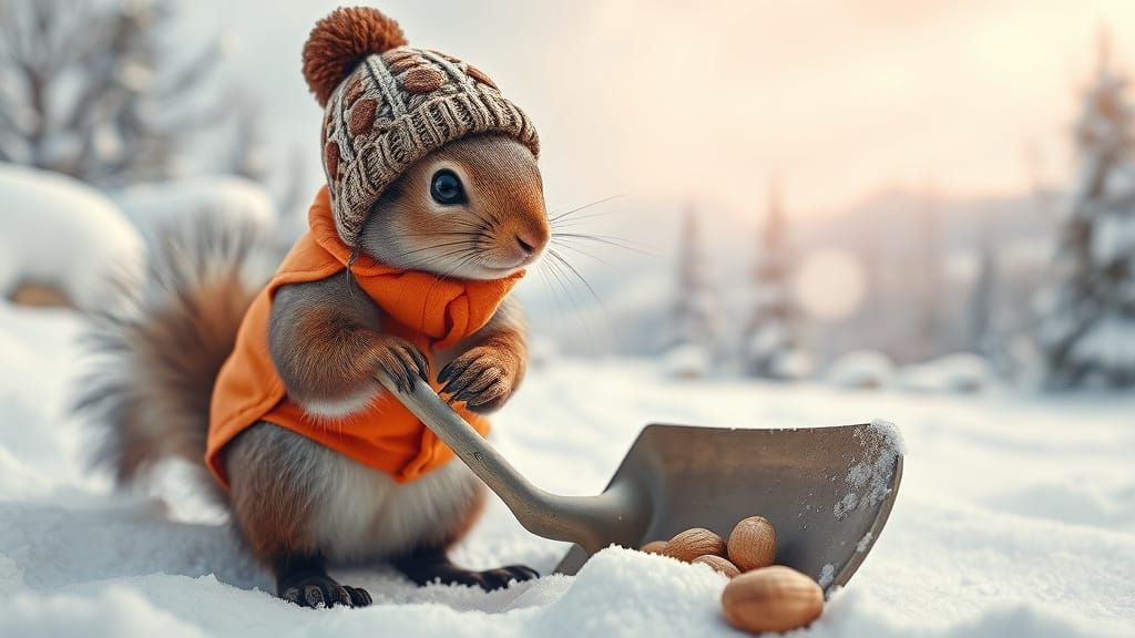 Realistic Double Exposure Squirrel in Winter Hat