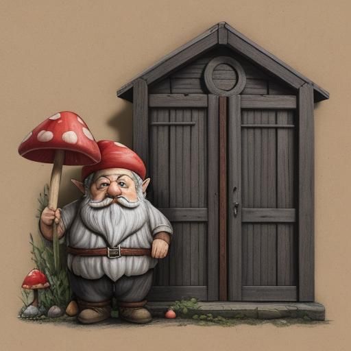 Hyperdetailed Charcoal Drawing of Gnome Home with Toadstools