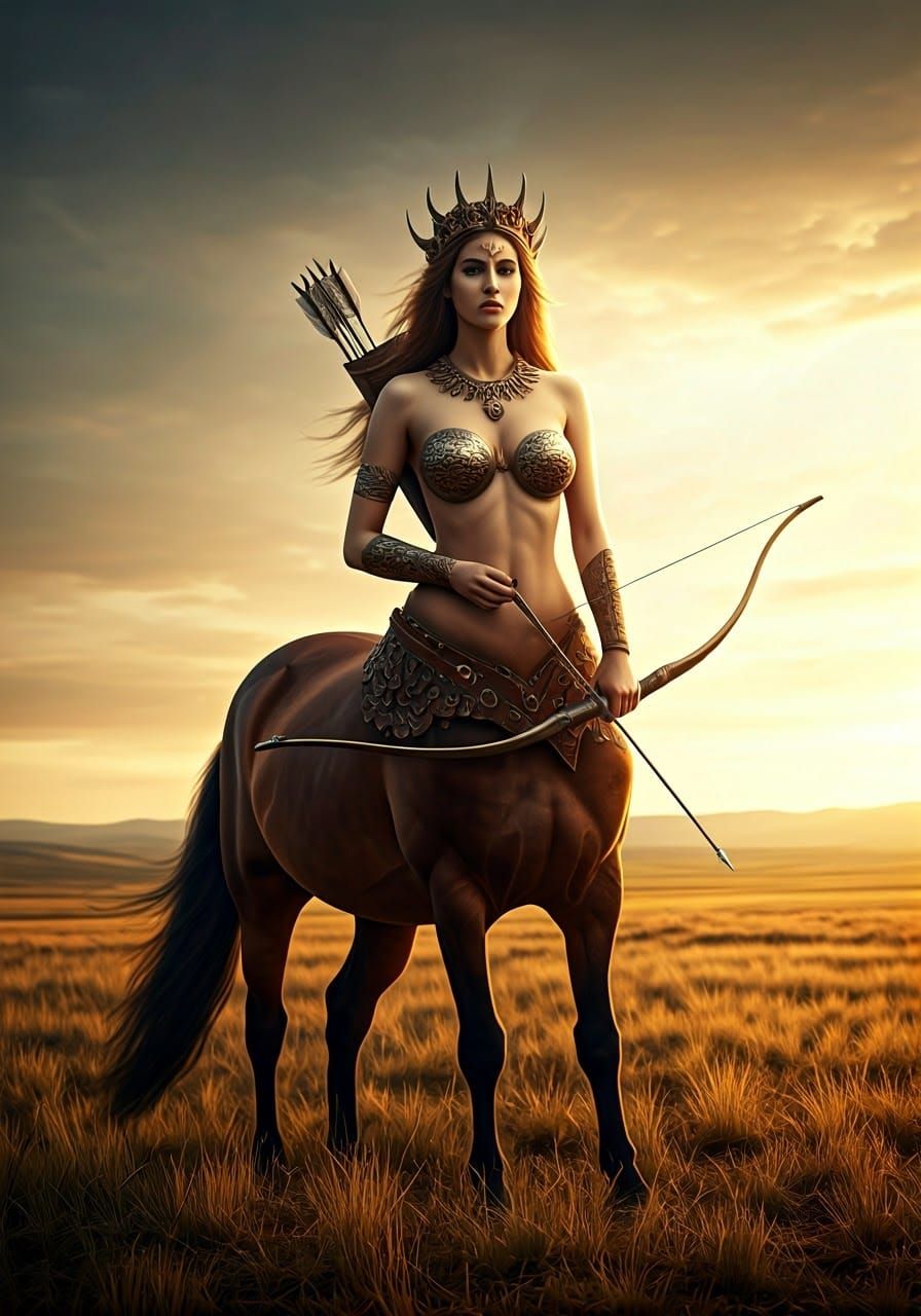 Regal Centaur Queen in Open Plains Landscape