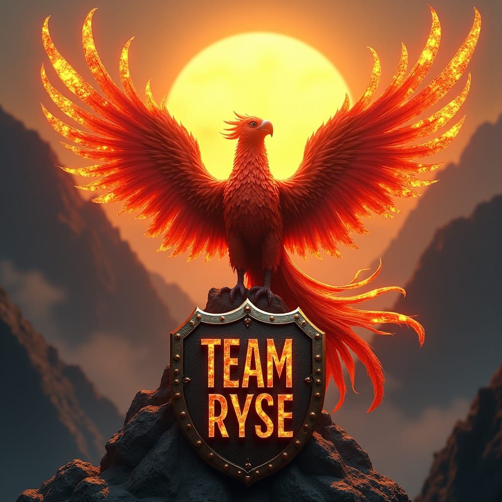 Majestic Phoenix Rises from Mountain Peaks in Vibrant, Golde...