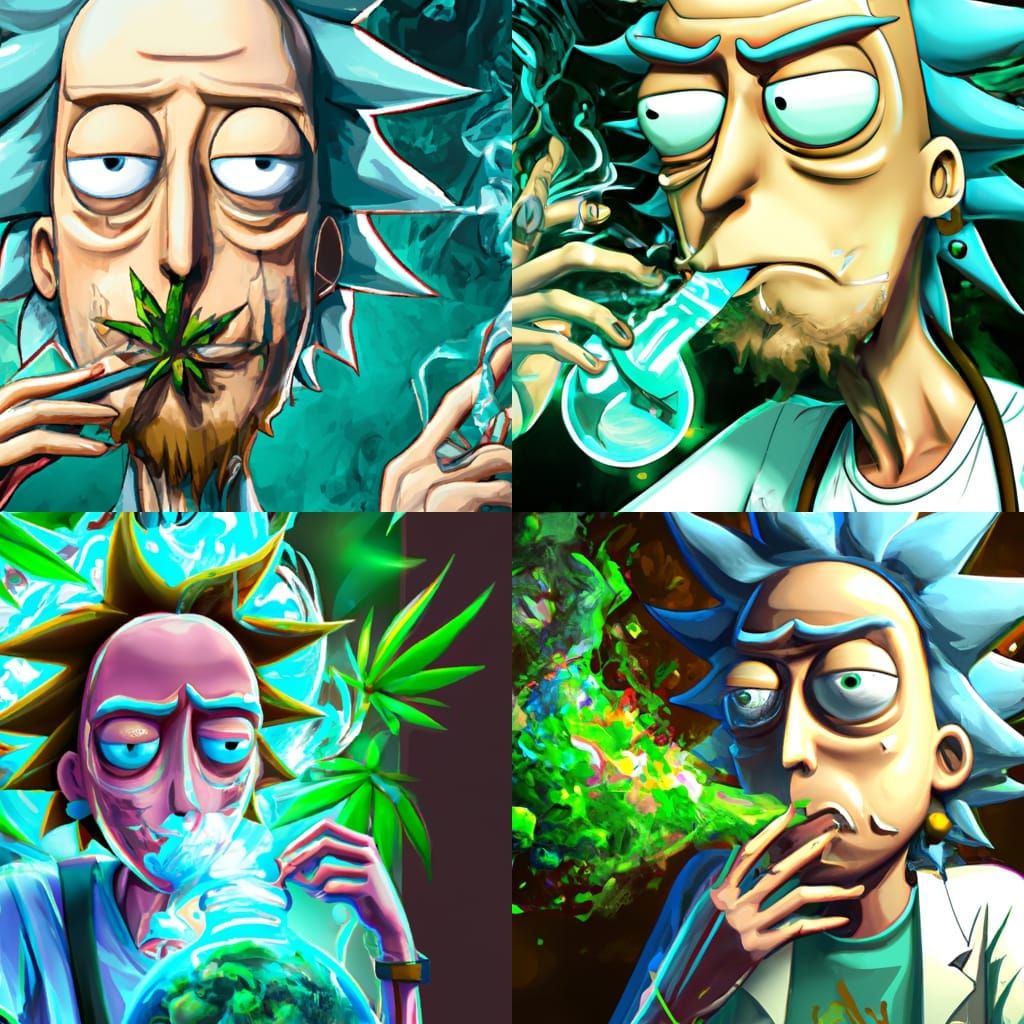 Rick and Morty Smoking Cannabis: Detailed 4K Portrait