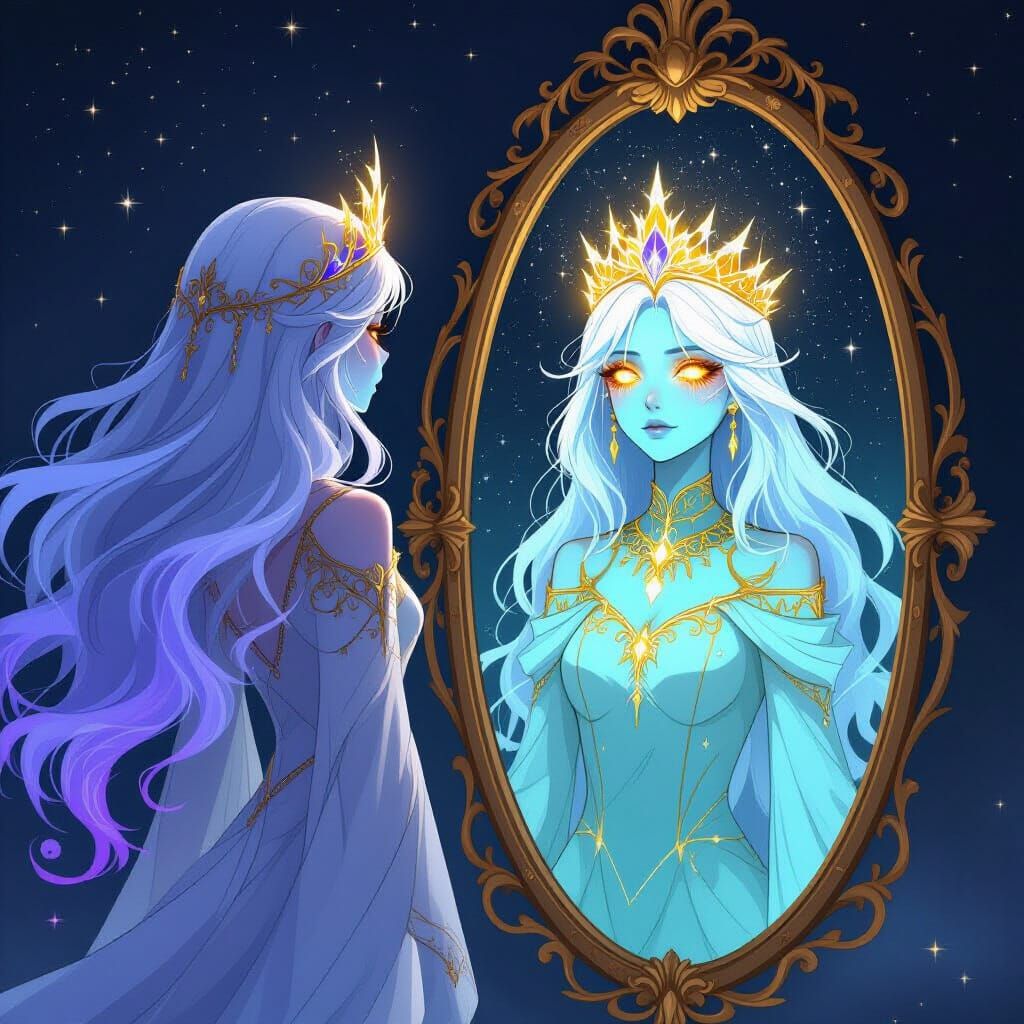 Ghostly Princess Before Golden Mirror