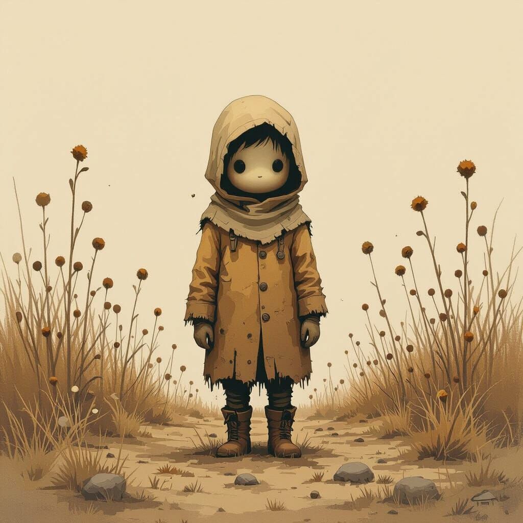 Earthy Figure in Desolate Landscape, Digital Art