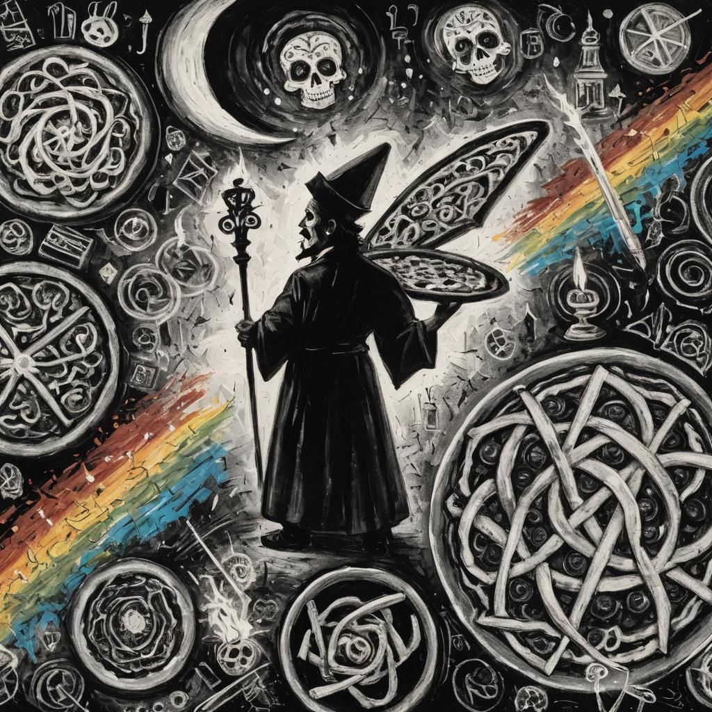 Colorful Cubist Pizza Chef in Dia de los Muertos Style