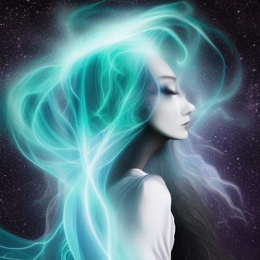 Ethereal Phantom Woman Reaching for the Moon