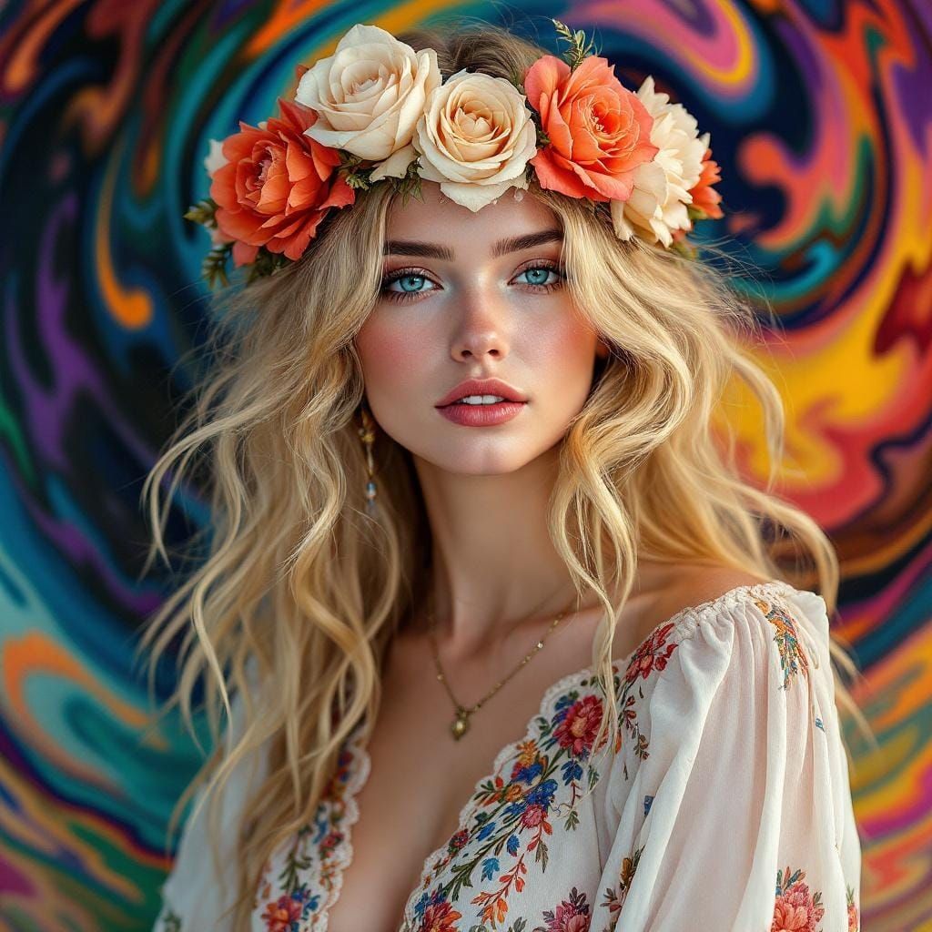 Hippy Lady Portrait in Fantasy Realism Style