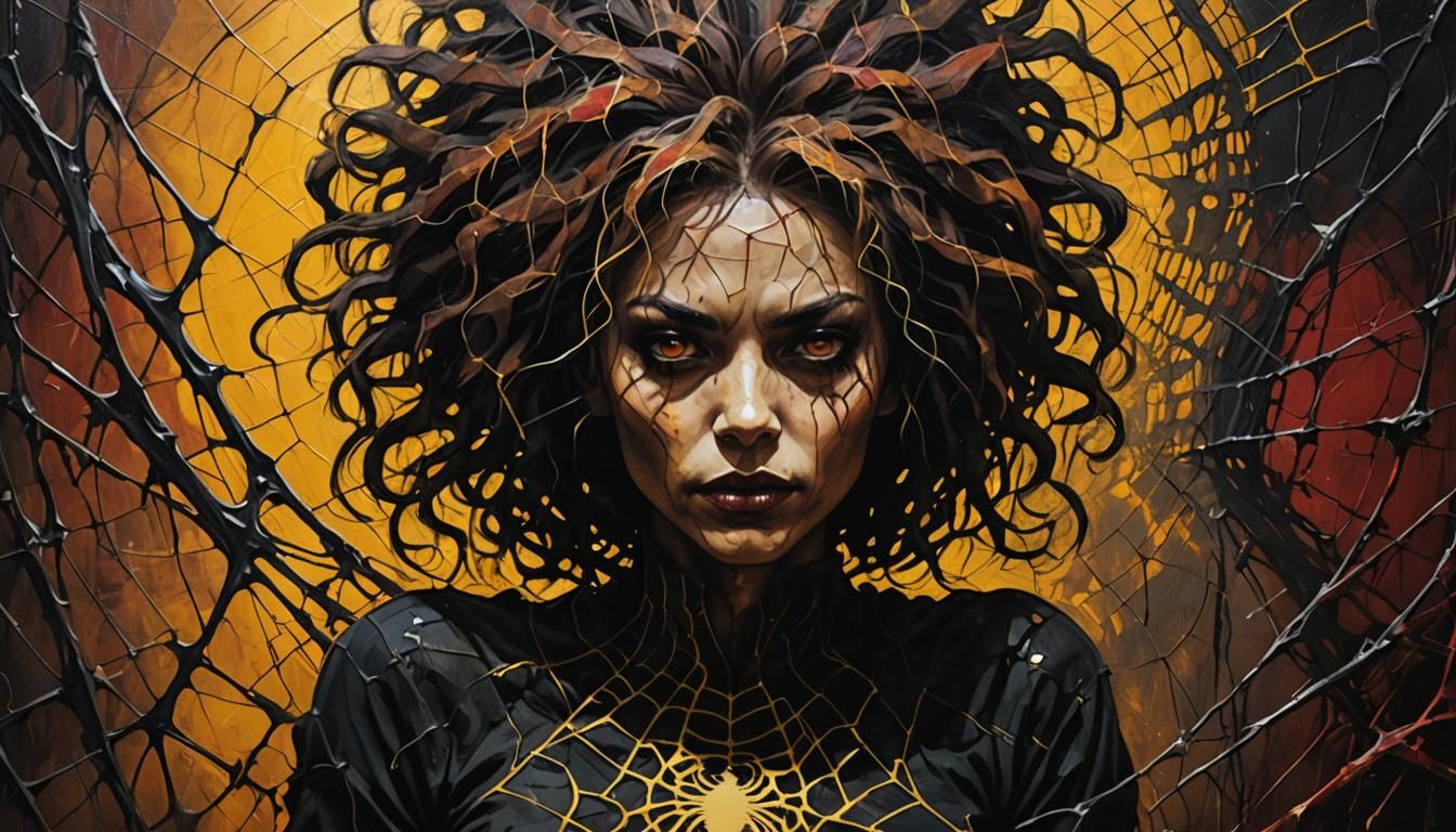 Woman with Spiderwebs, Expressionist Oil Painting