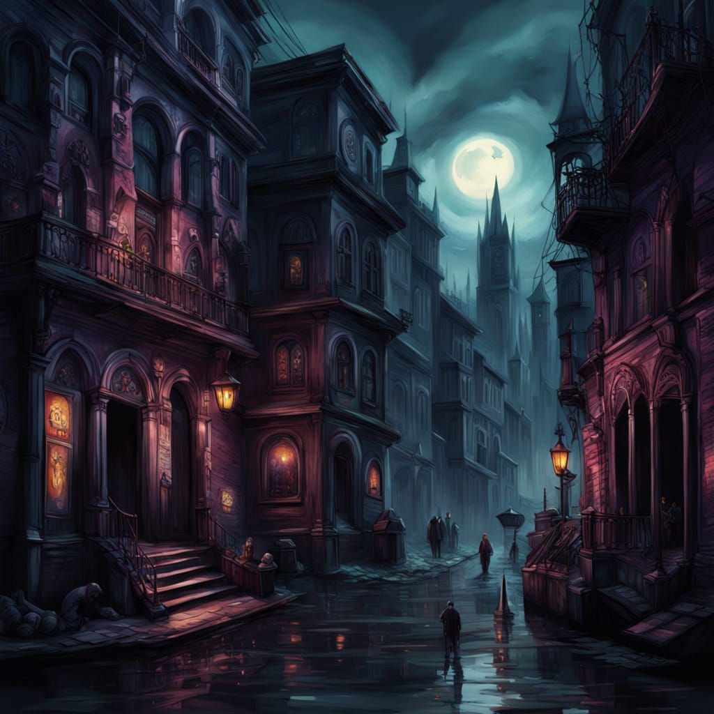 Ethereal Gotham Cityscape in Watercolor Style