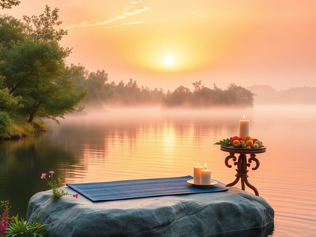 Dawn on a Serene Lake in Golden Light