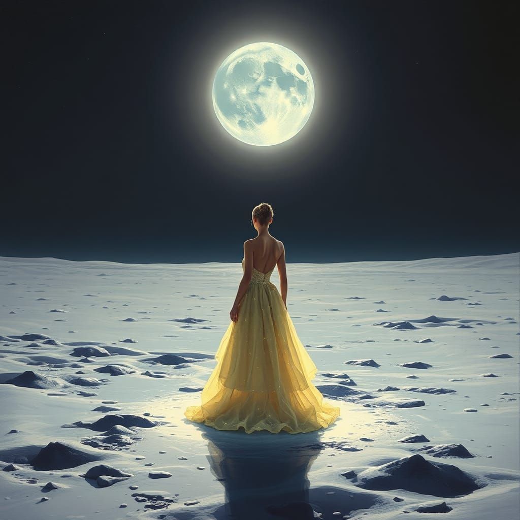 Lunar Figure in Ethereal Starlight Gown