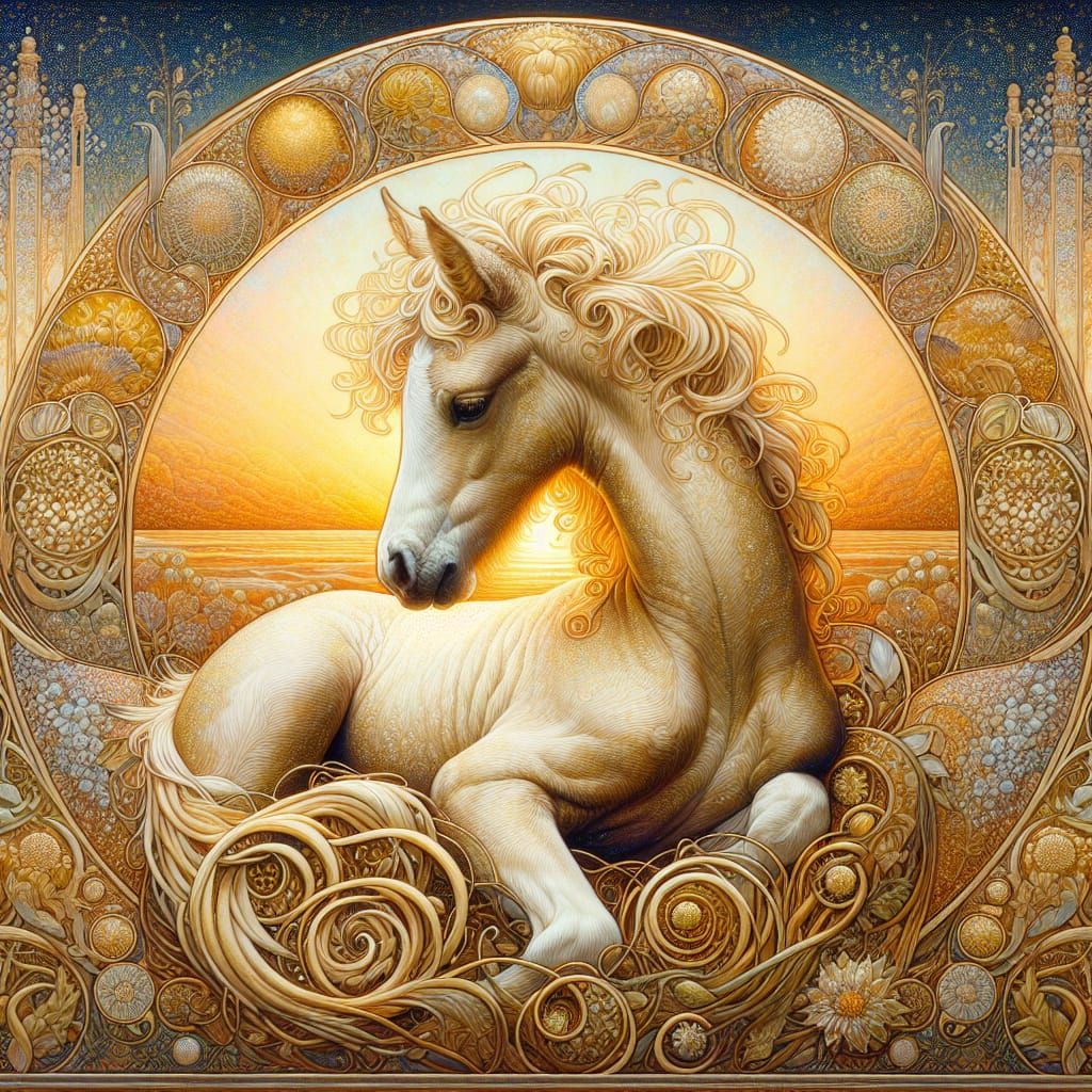 Golden Foal Art Nouveau Style Painting