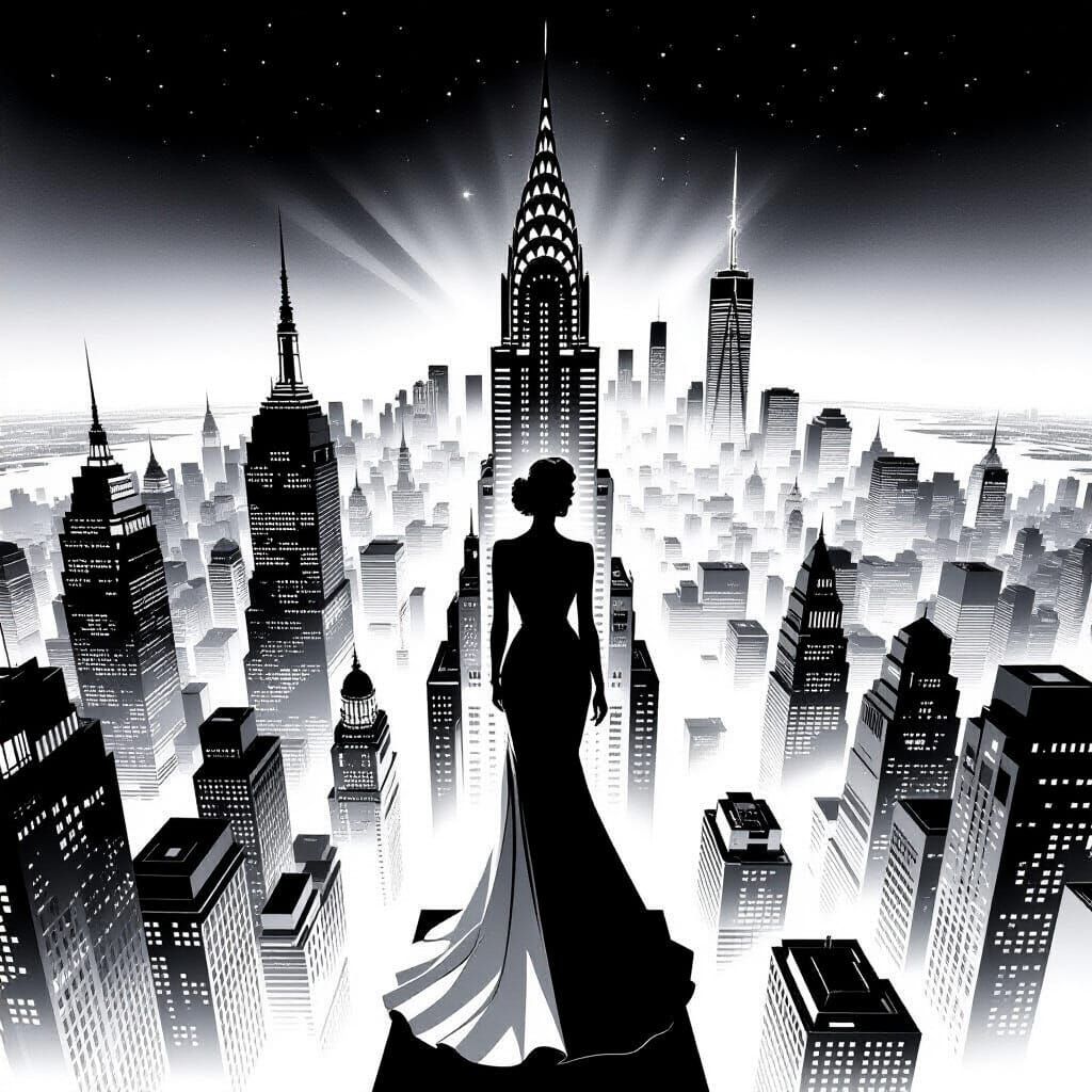 Futuristic Metropolis Skyline Inspired by Syd Mead