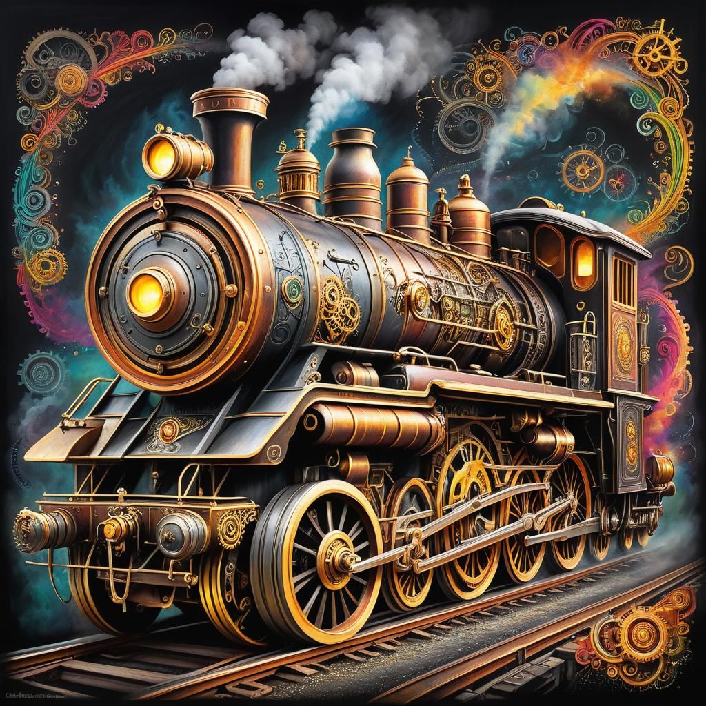 Abstract Steampunk Locomotive in Chalk Art