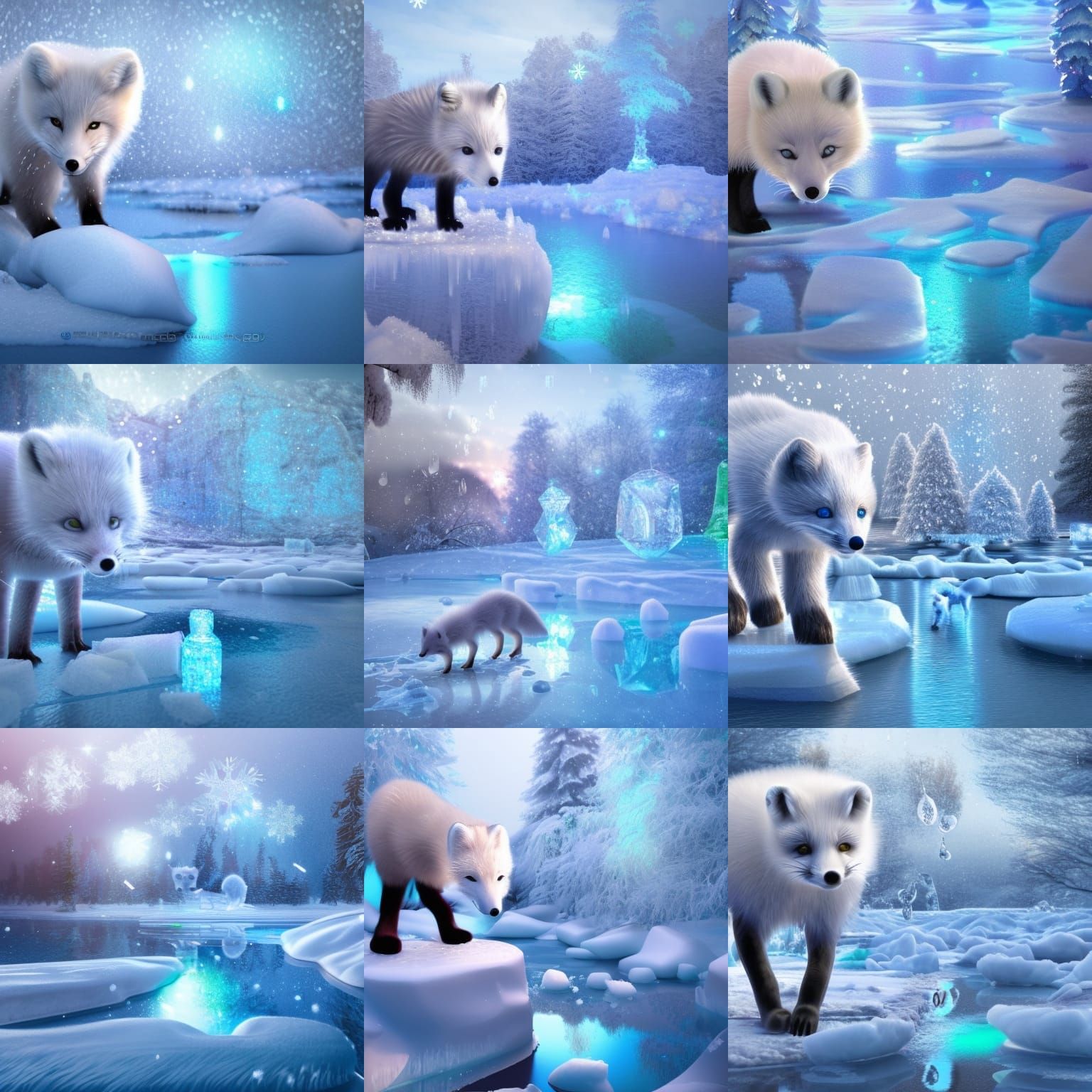 Cute Arctic Fox in Snowy Landscape, 3D Render