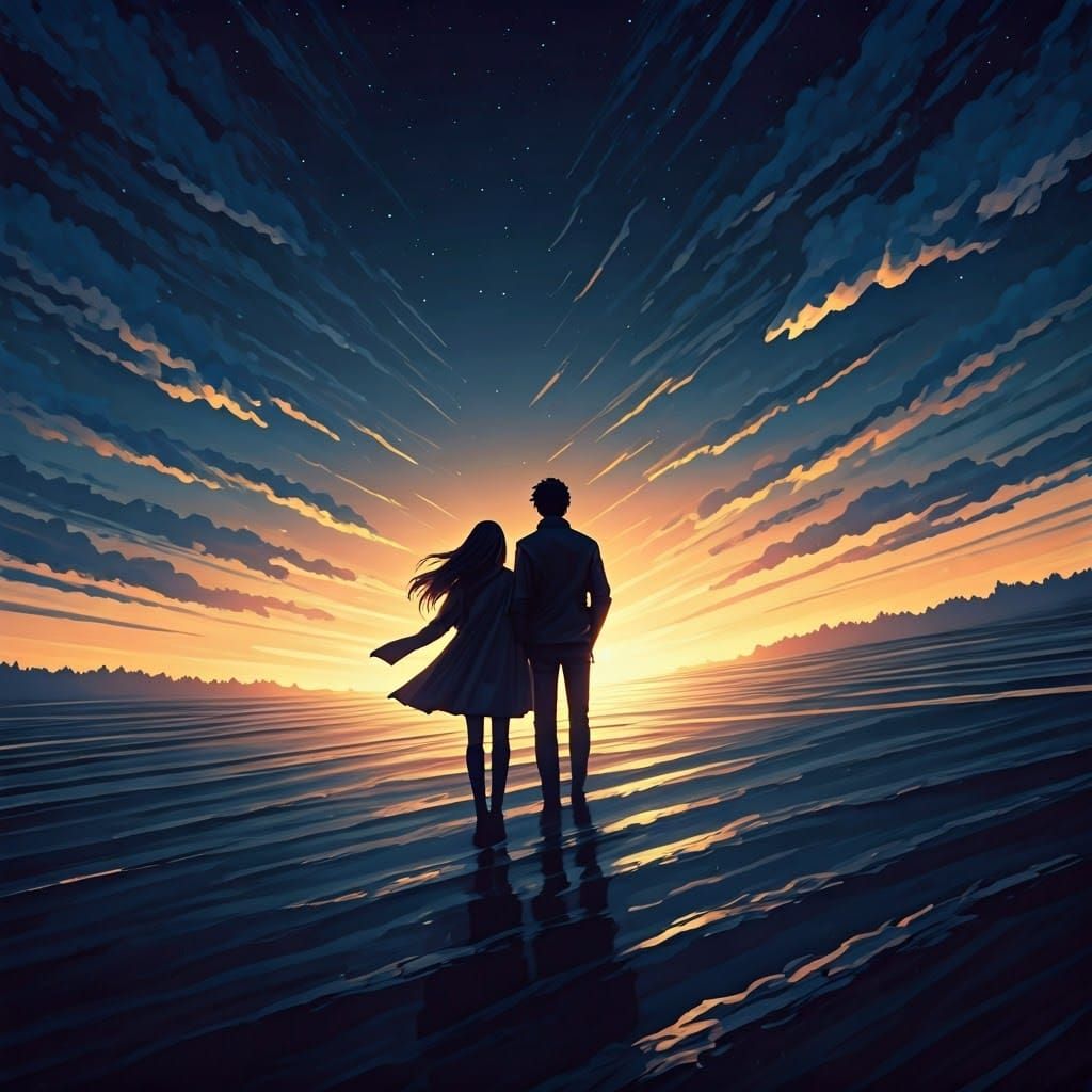 Surreal Night Sky Duo in Softly Textured Minimalist Impressi...