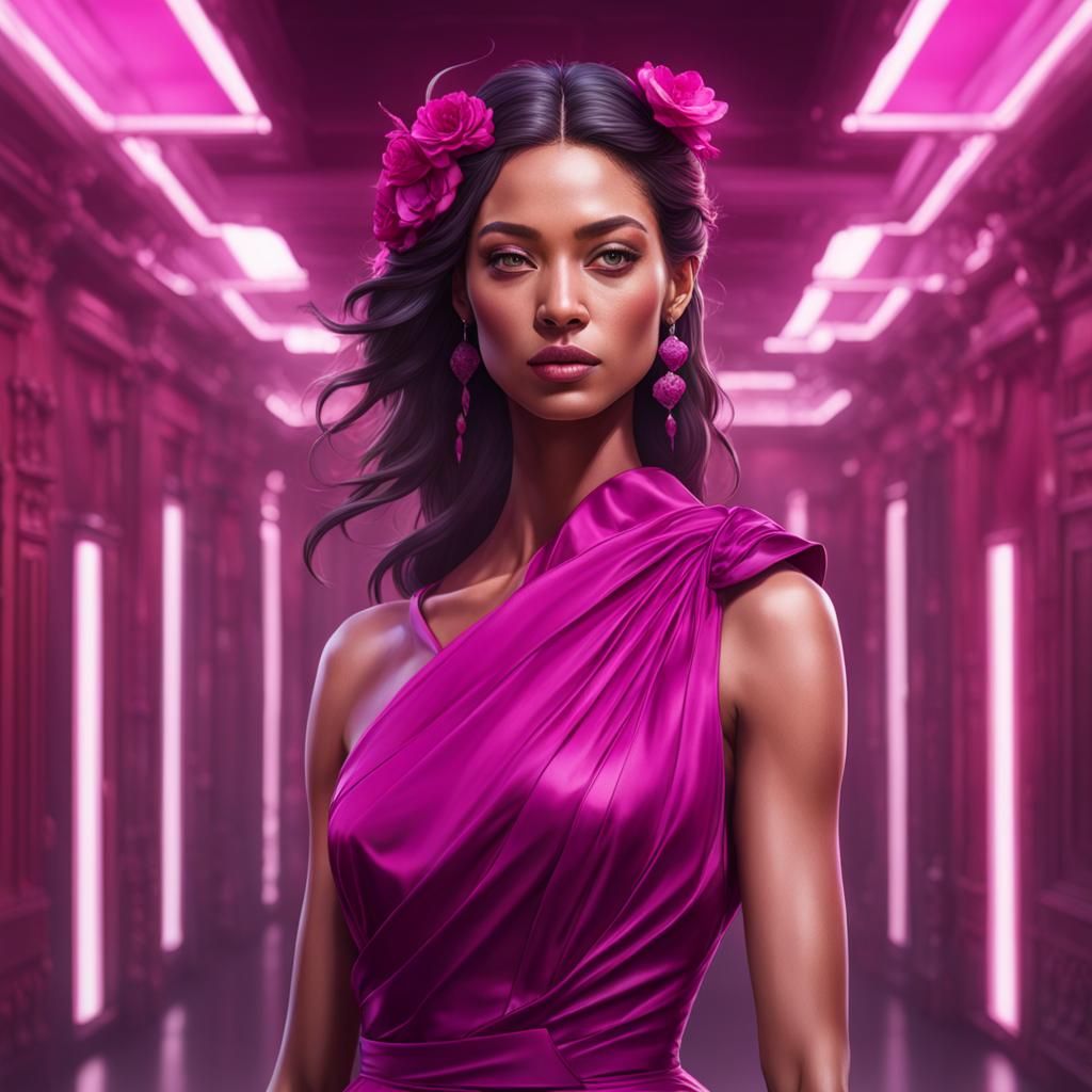Magenta Dress Portrait in Hyperrealistic Style