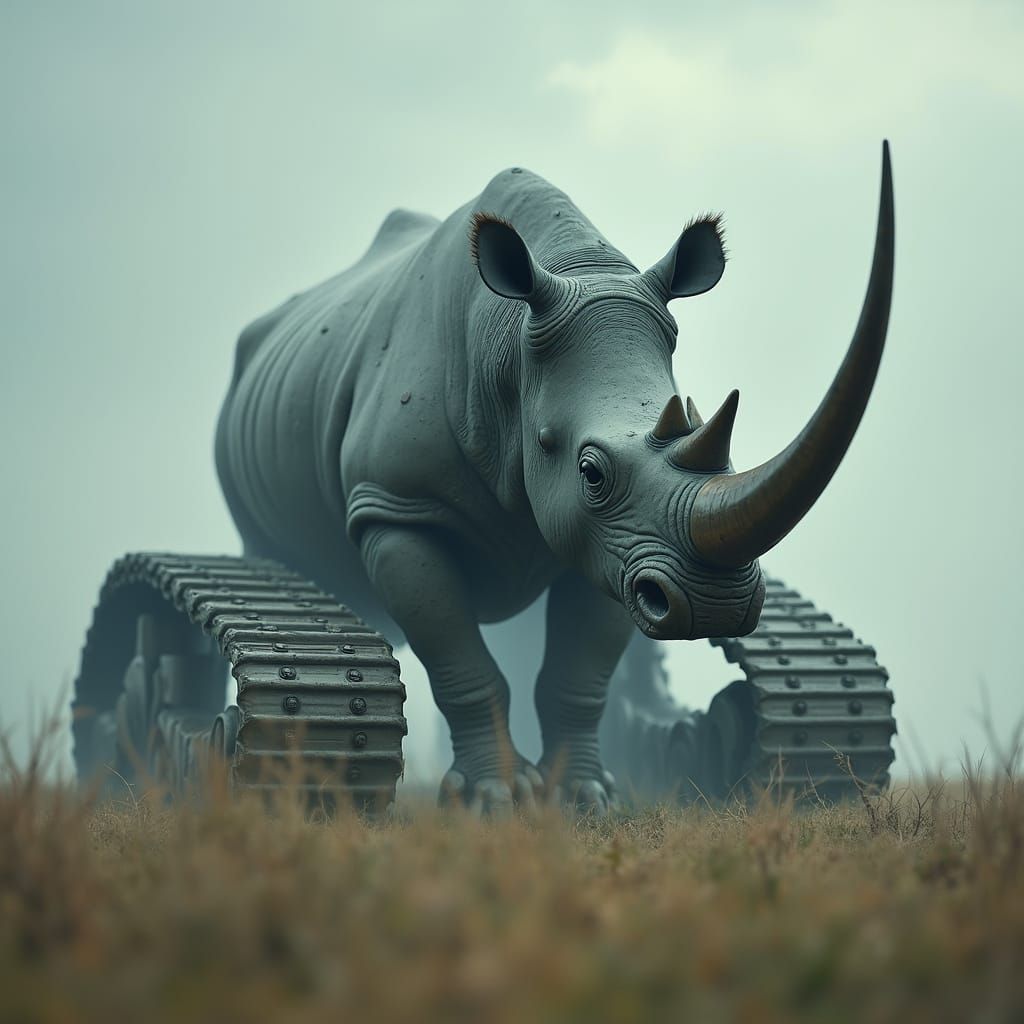 Ethereal Metal Rhinoceros Stalks the Serengeti