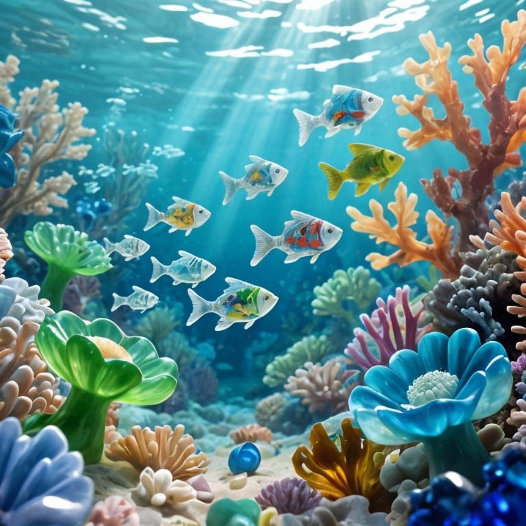 Sea Glass Coral Reef Ecosystem in Chihuly Style