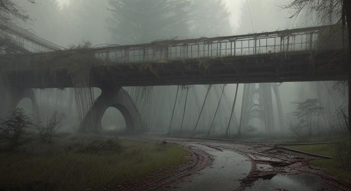 Sinister Abandoned Bridge Amidst Forest