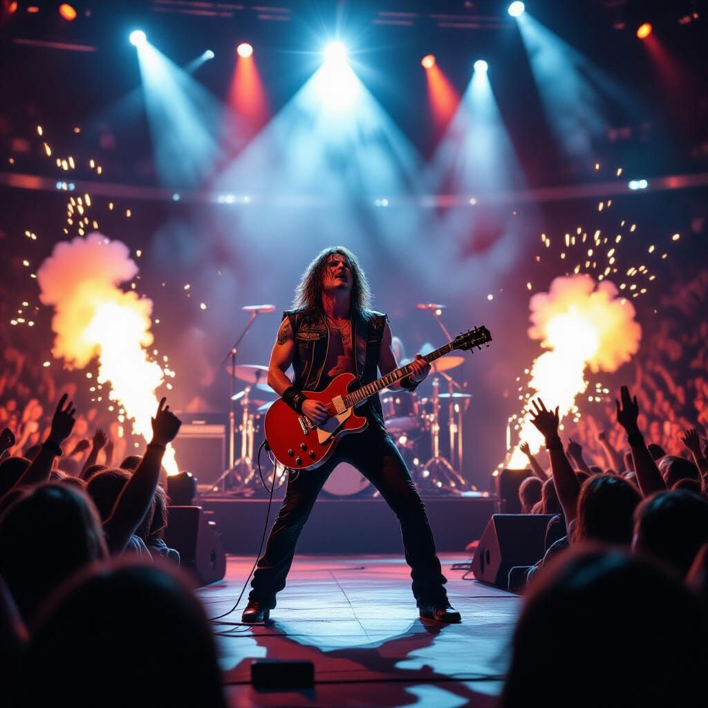 Energetic Rock Concert Under Vivid Stage Lights