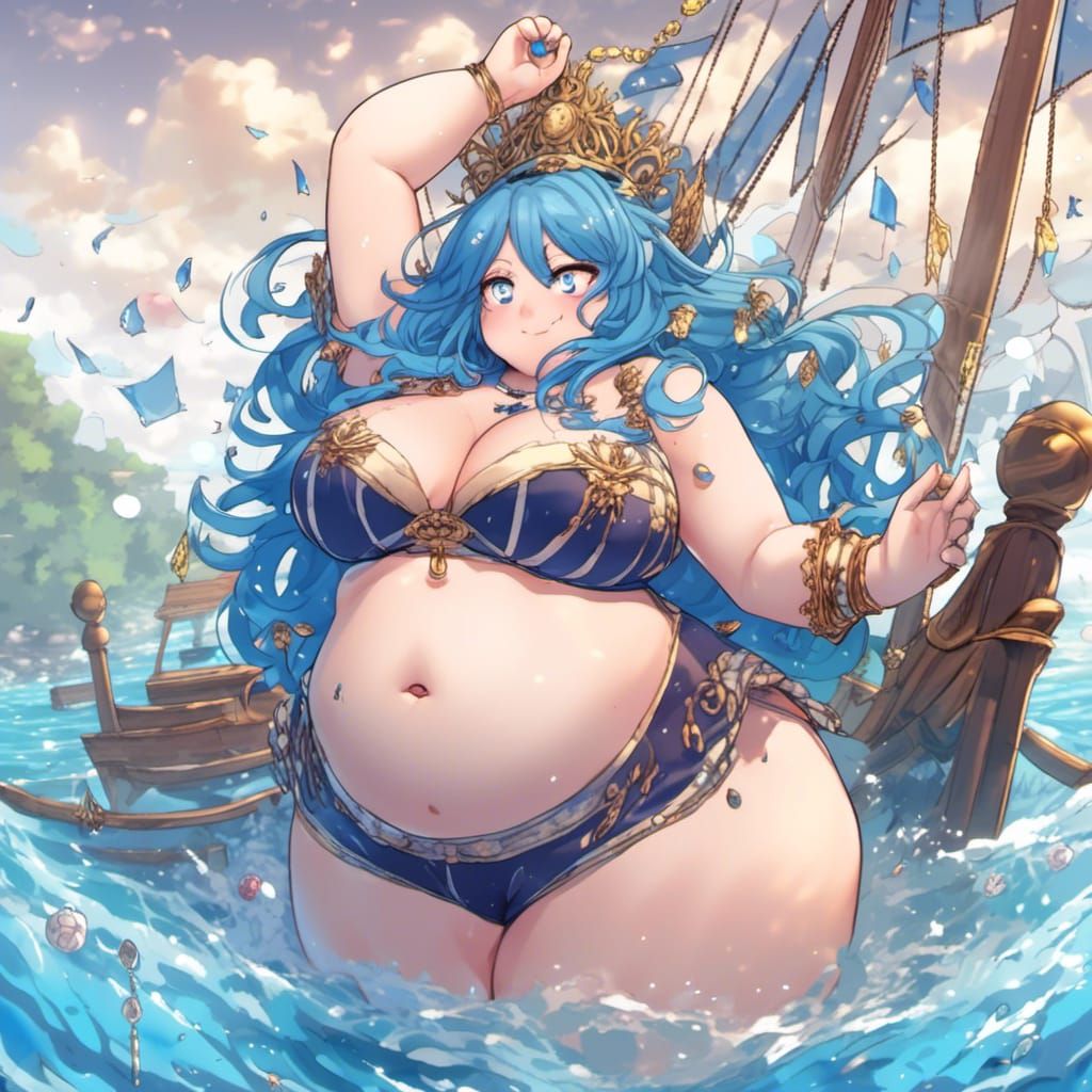 Goddess-like Obese Anime Character in Manga Style