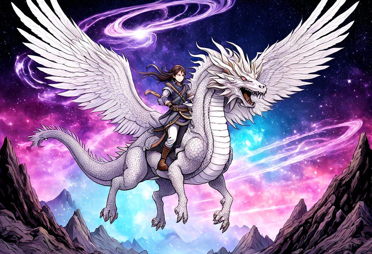 Celestial Dragon Rider in Manga Style
