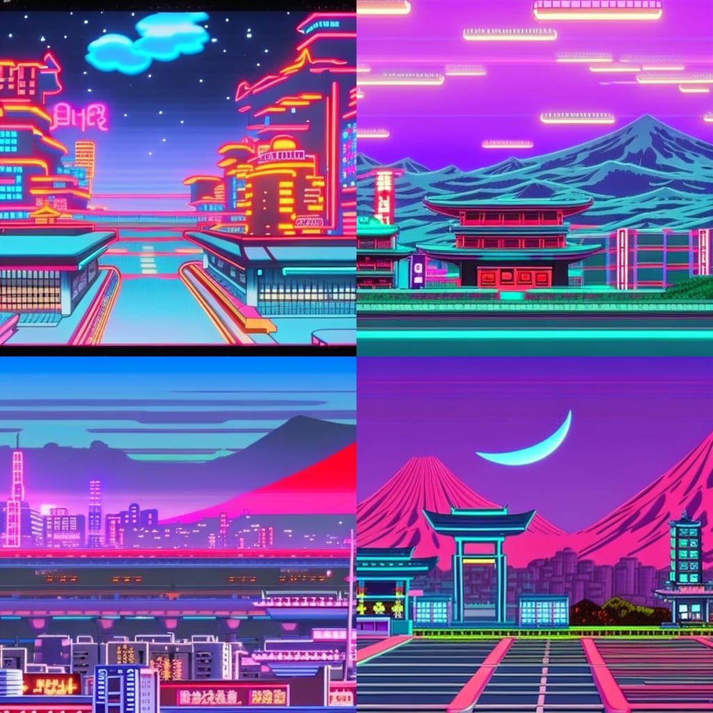 Japanese Cityscape at Night in Anime Style