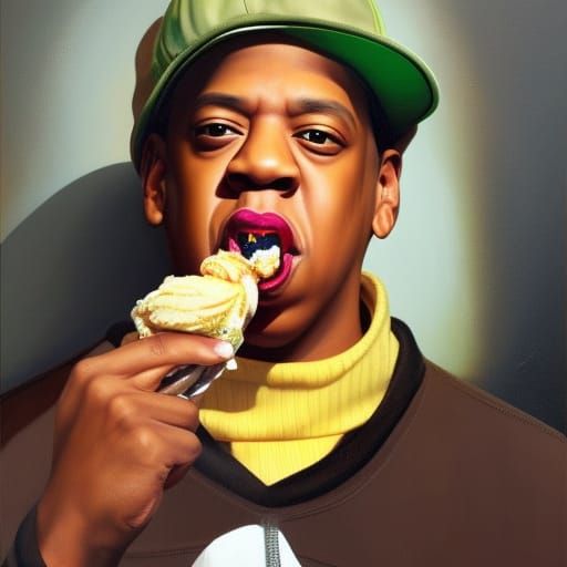 Jay Z's Joyful Ice Cream Moment: An Oil Painting