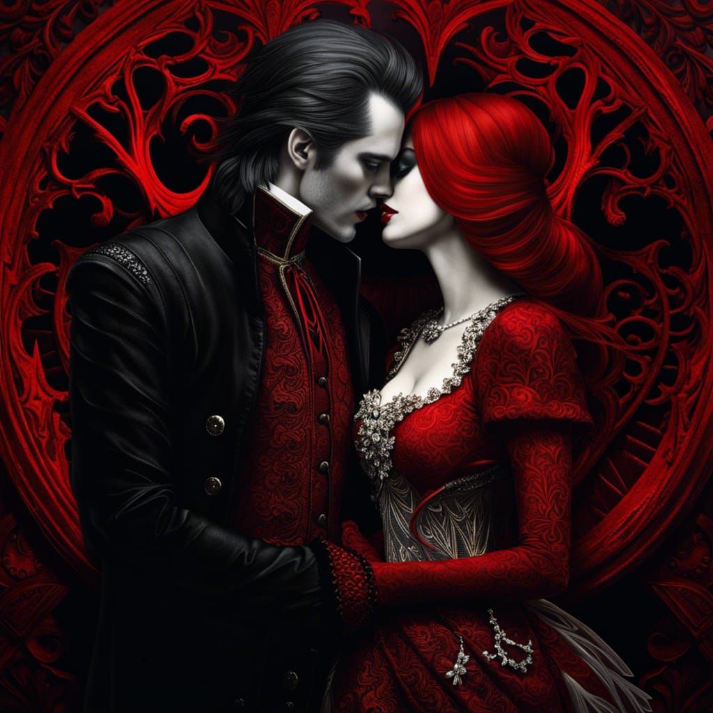 The Vampire's Kiss: Detailed Couple's Portrait