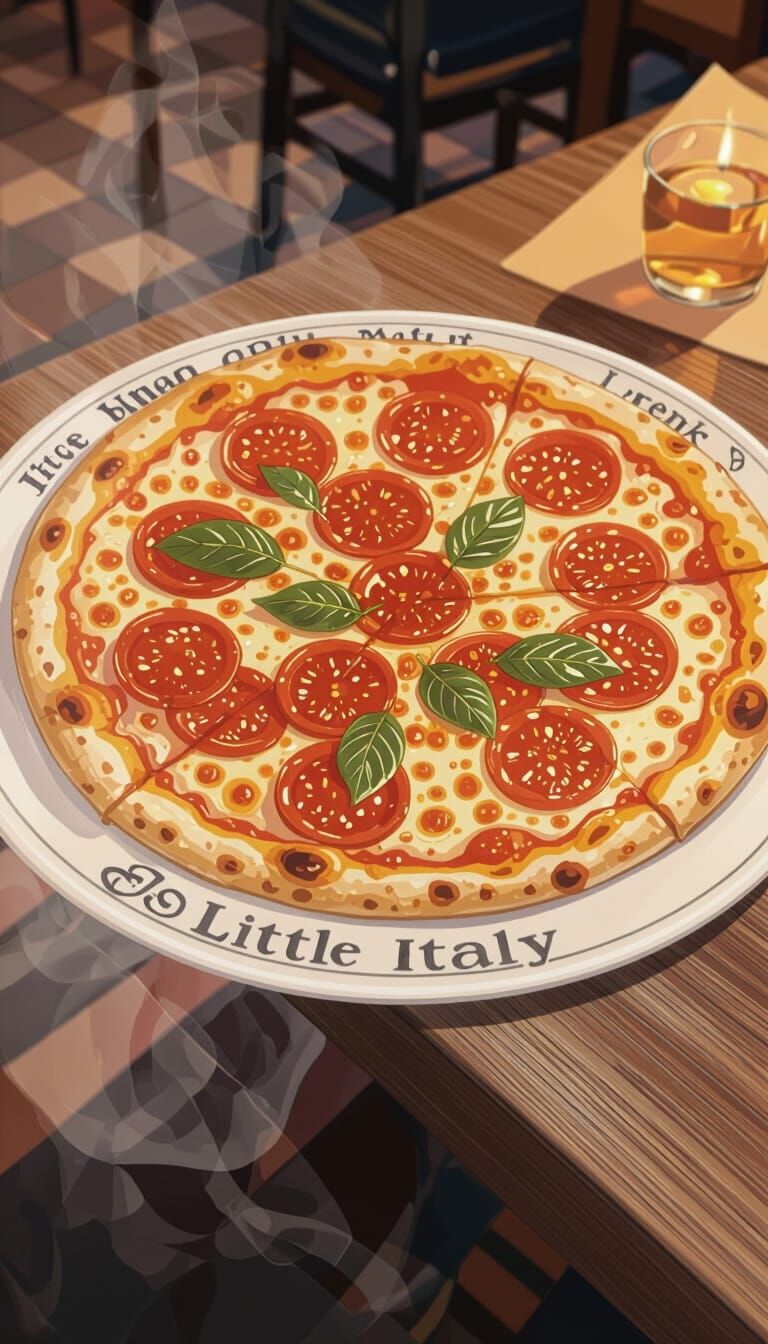 Steaming Pizza in Little Italy Restaurant