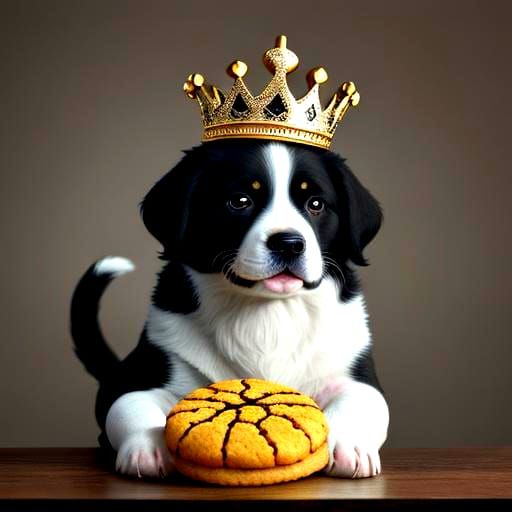 Puppy with Crown and Cookie: Cinematic Still