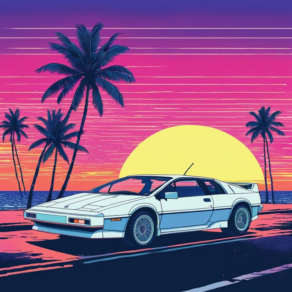 Vaporwave Sunset Beach Scene