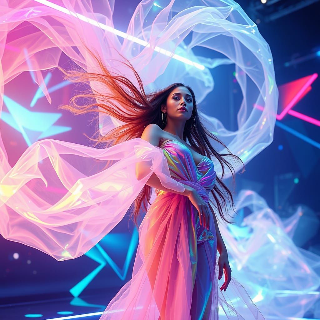 Futuristic Artist on Holographic Stage, Radiant Energy