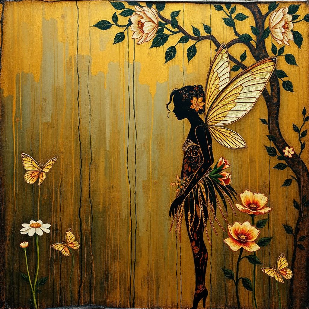 Tinkerbell in Garden: Pre-Raphaelite Oil Painting