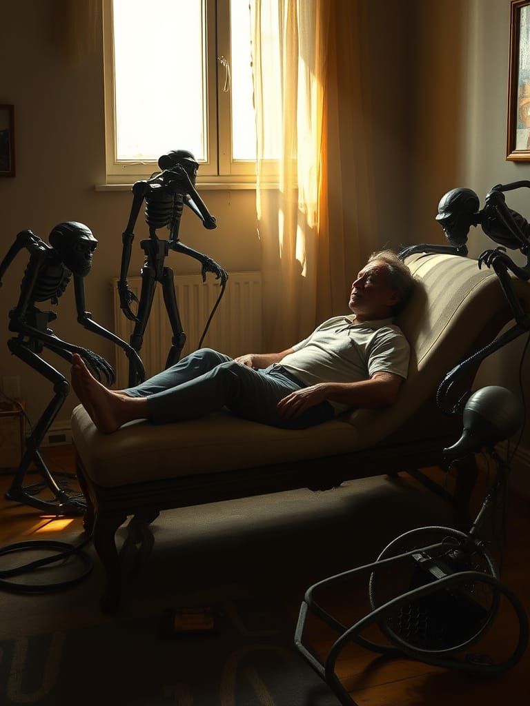 Surrealist Scene of Introspective Crisis in Dreamlike Backdr...