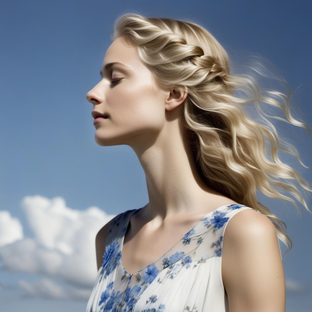 Woman in Profile Surrounded by Lilacs