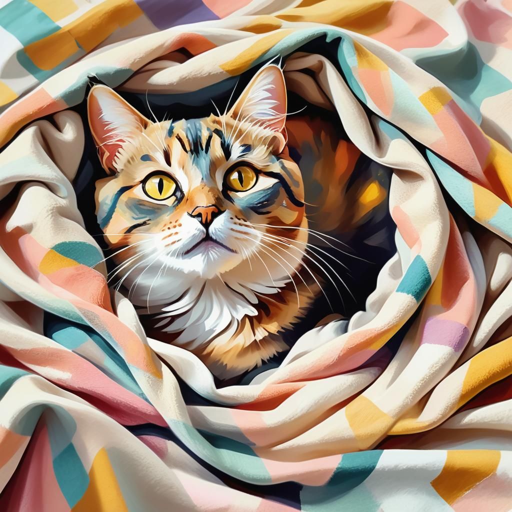 Kind Cat Illustration with Soft Pastel Brushstrokes