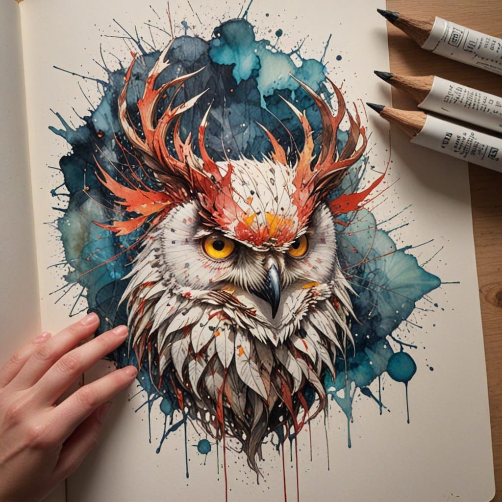 Eagles Amidst Vibrant Watercolors and Cracked Book Pages