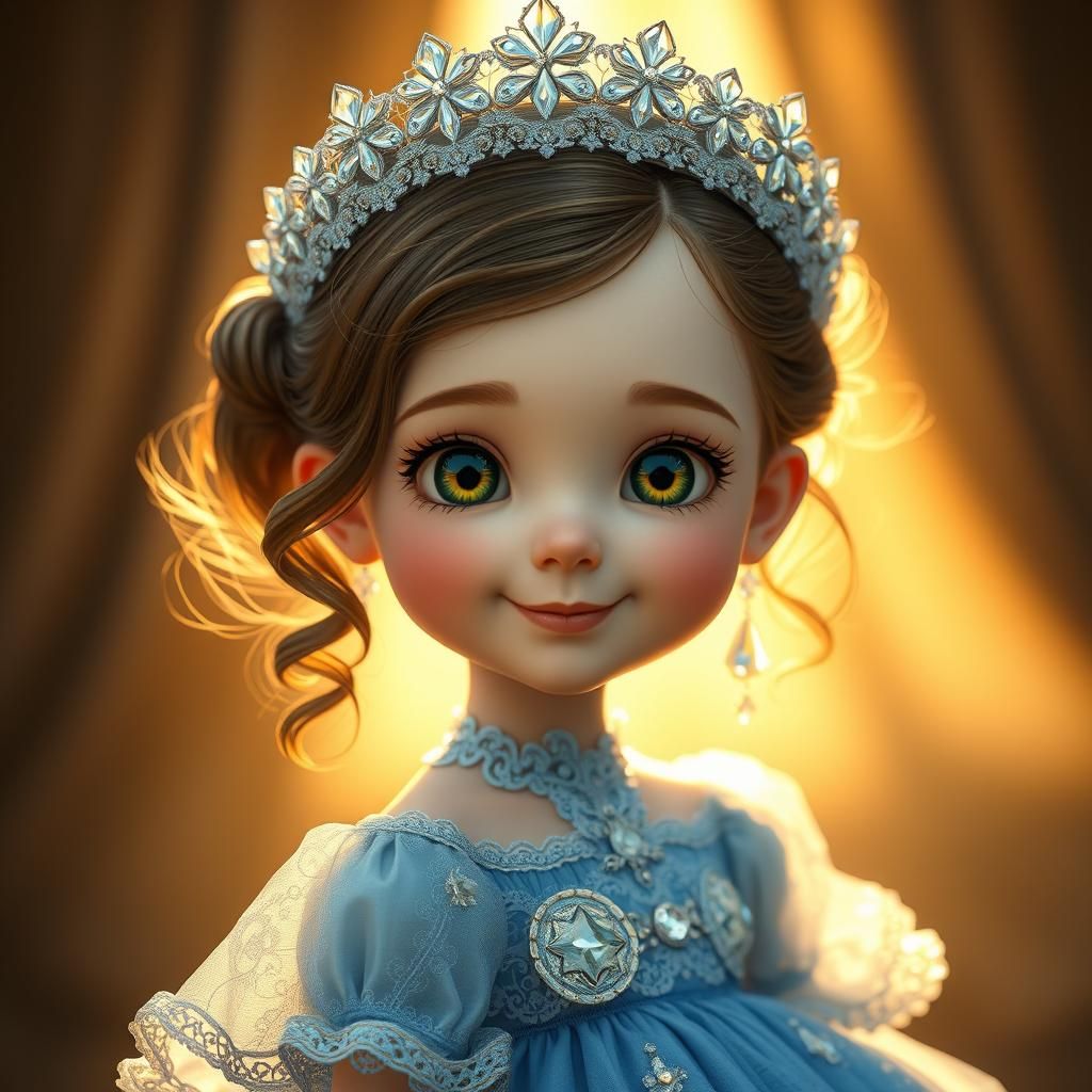 Chibi Girl in Rococo Dress, Glass Sculpture Style
