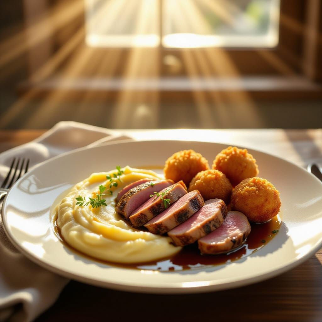 Divine Duck Breast with Parsnip Purée and Potato Croquettes