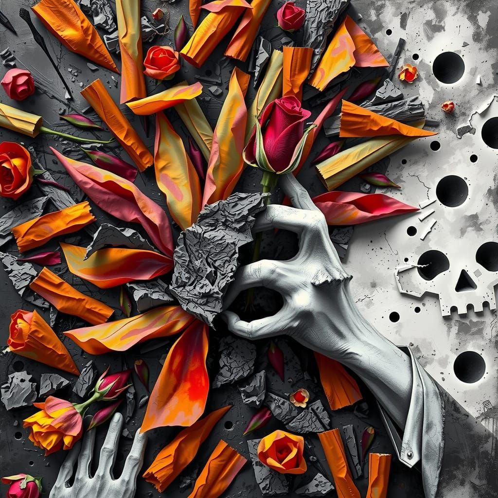 Vibrant Red Rose Against Oppressive Grayscale Identity