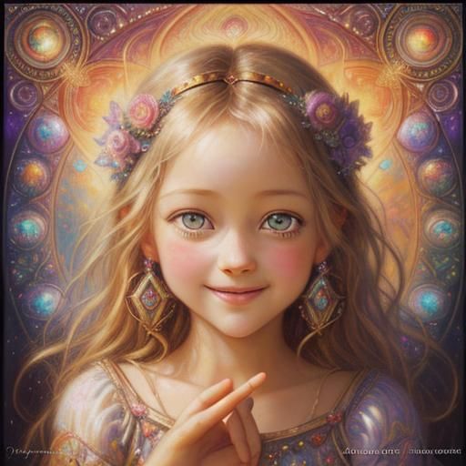 The all seeing eye of a happy child  Josephine Wall, WLOP Thomas Kinkade geometric abstract art abstract peaceful Amanda...